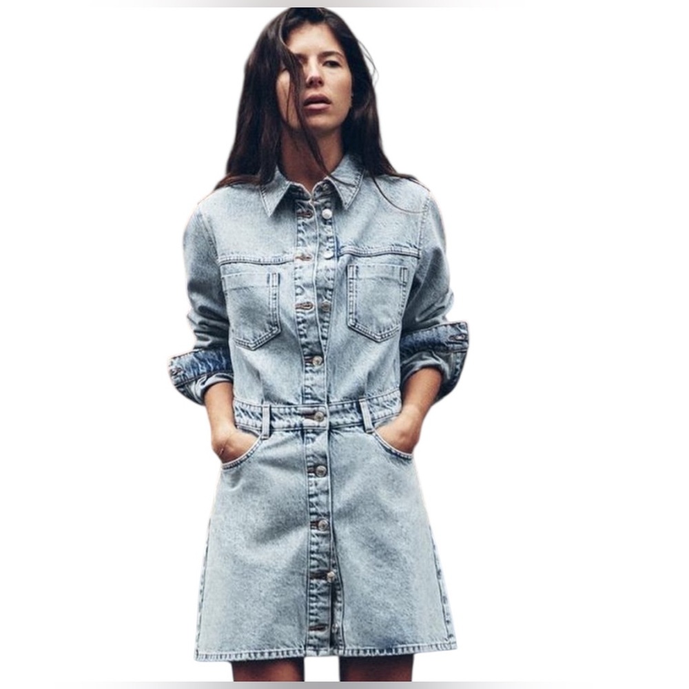 New ZARA Z1975 DENIM Jean ￼MINI DRESS SIZE S With Flaws